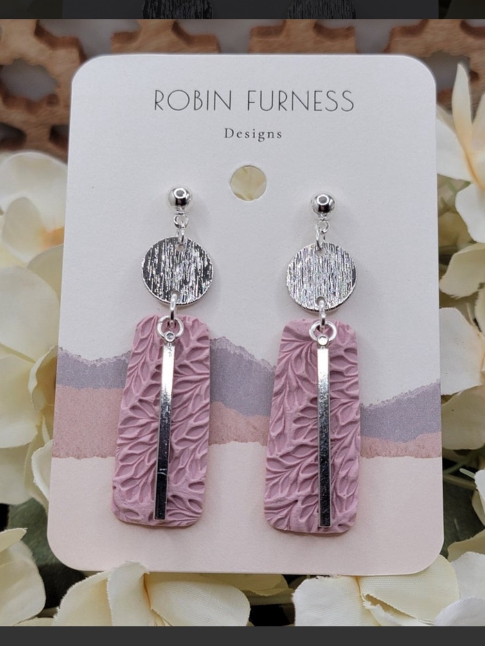 Pink Textured Dangle Earrings in Silver NWT